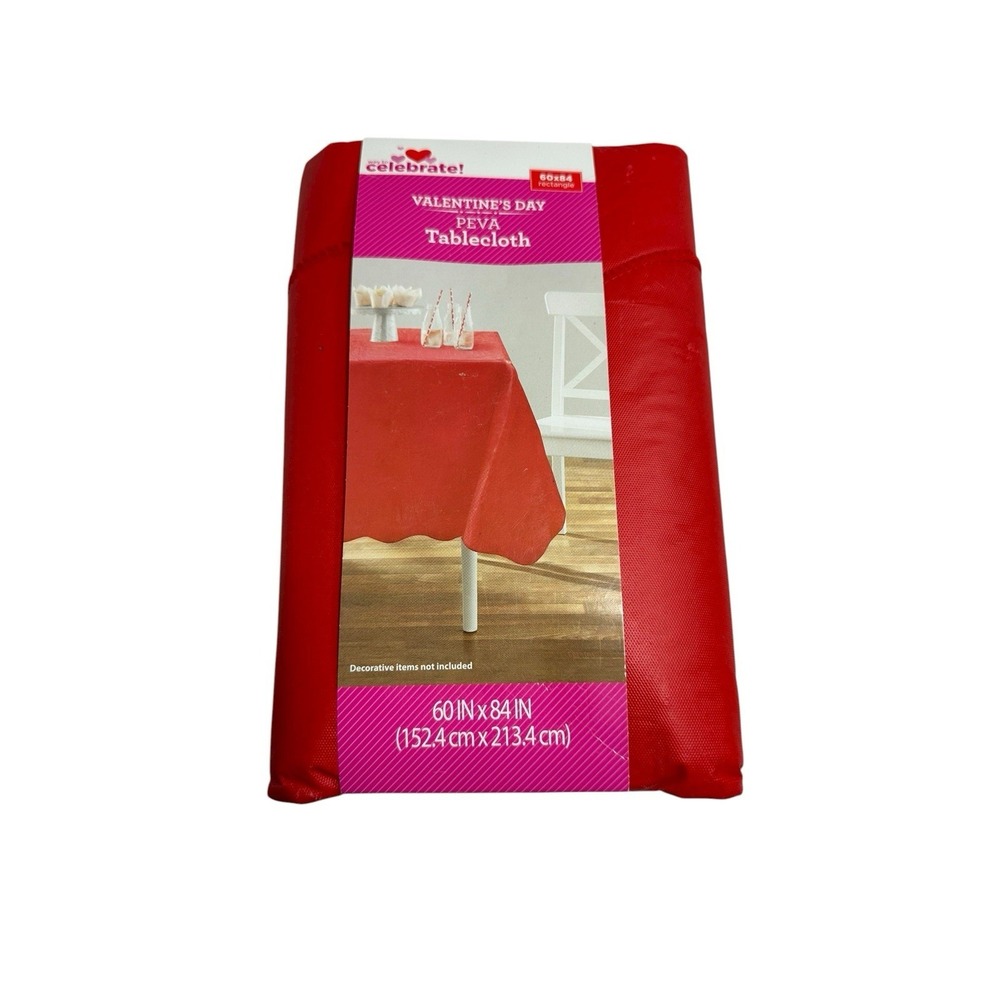 celebrate valentines peva‎ tablecloth reusable 60X84 rectangle inches red